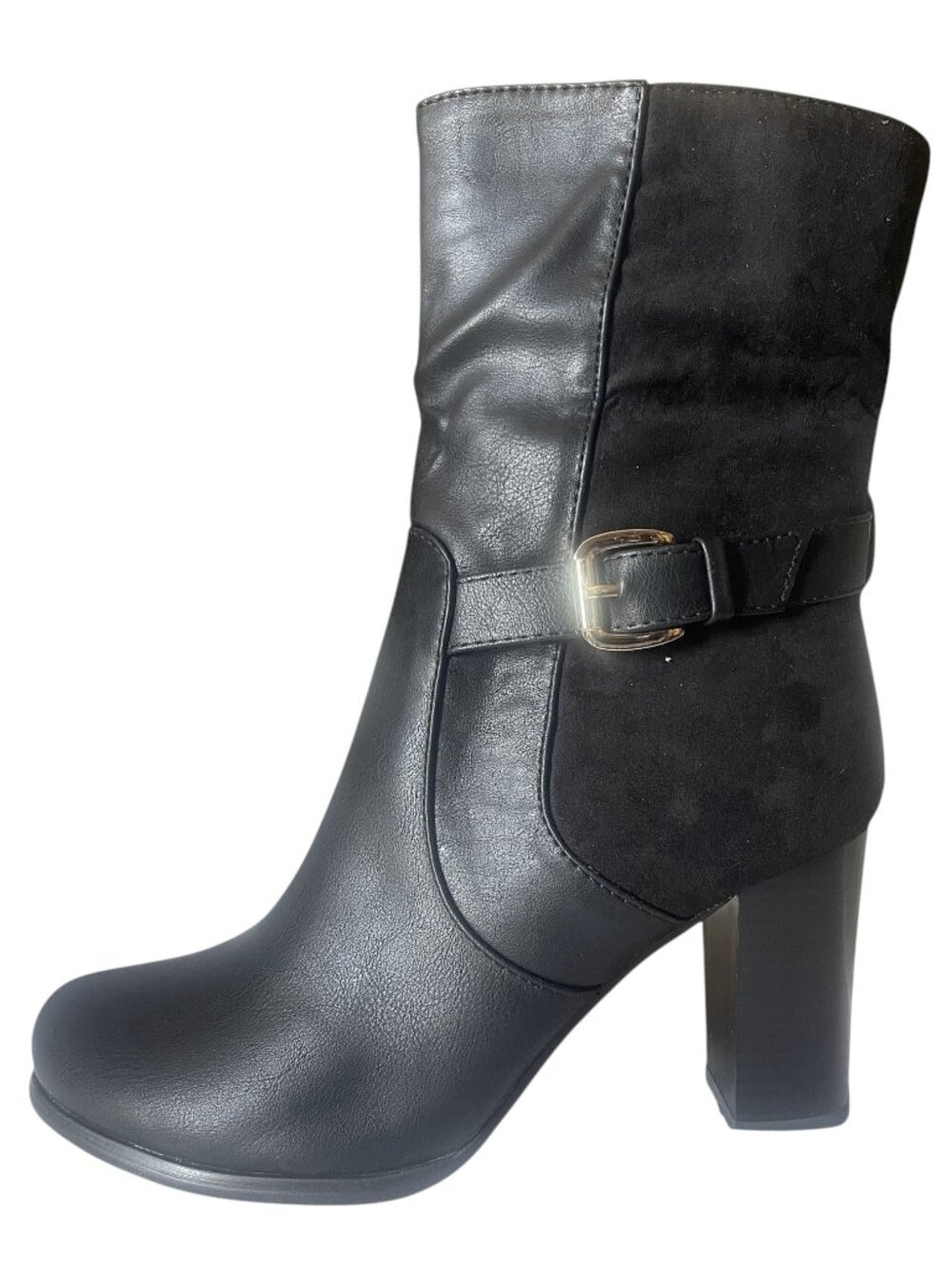 Heart's Collection Women's Mid-Calf Gold Tone Buckle Heeled Boots – Size 9 - Picture 5 of 8